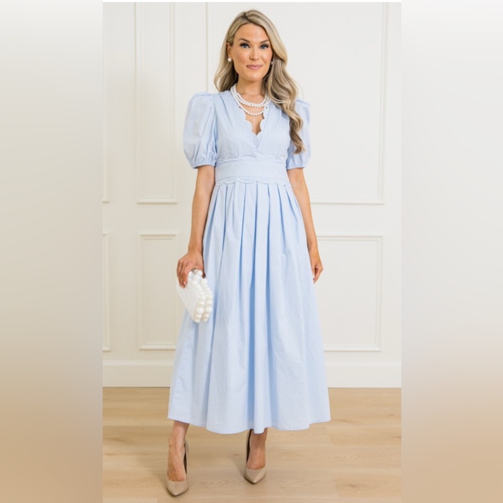 Chic Light Blue Puff Sleeve Maxi Dress